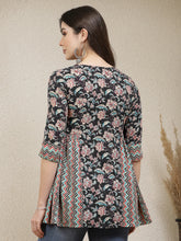 Women's Floral Printed Cotton Peplum Top-TOPBLACKCROW